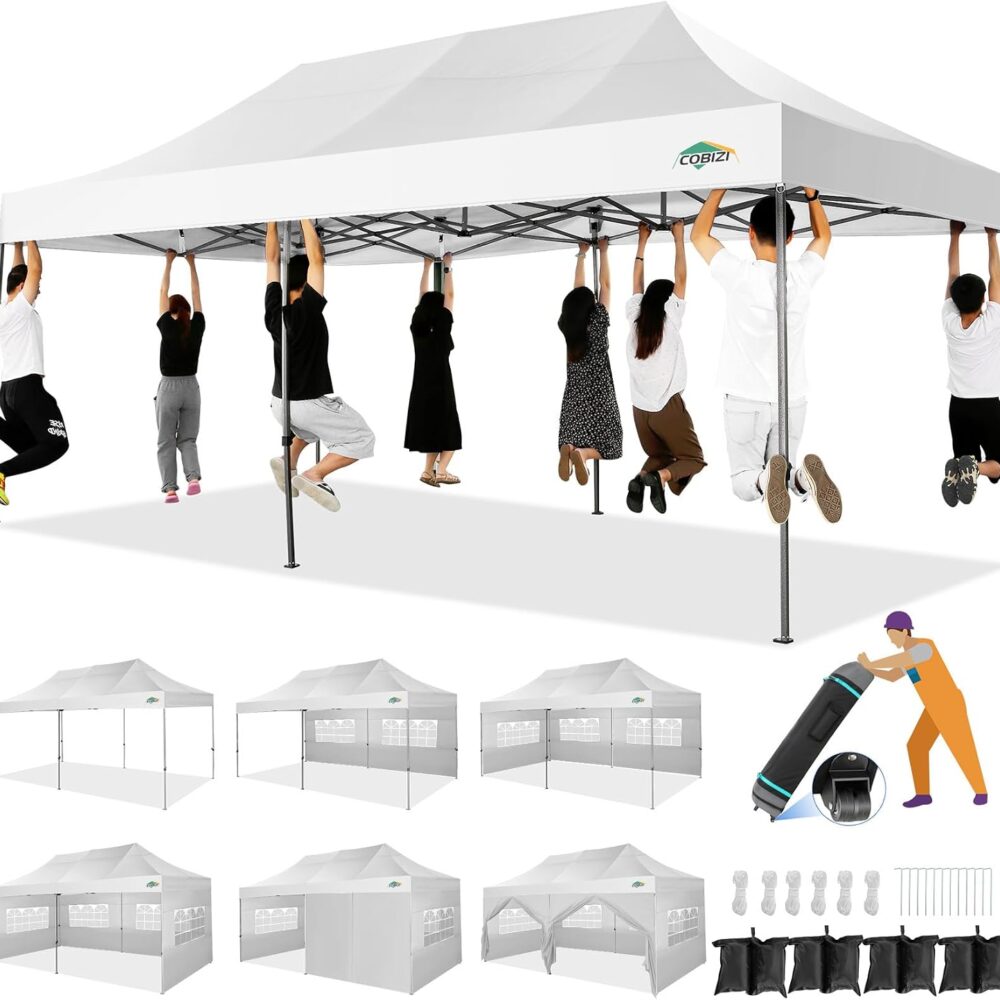 COBIZI 10x20 Heavy Duty Pop Up Canopy Tent with Sidewalls, Easy Up Canopy
