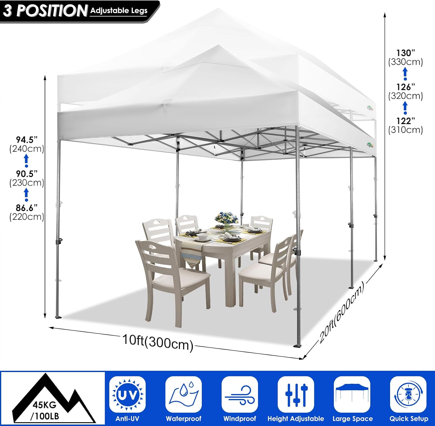 COBIZI 10x20 Heavy Duty Pop Up Canopy Tent with Sidewalls, Easy Up Canopy - Image 5