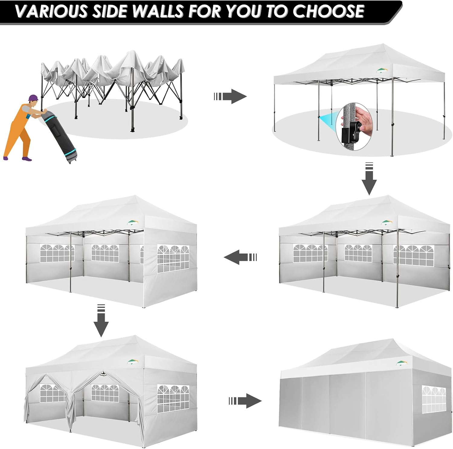 COBIZI 10x20 Heavy Duty Pop Up Canopy Tent with Sidewalls, Easy Up Canopy - Image 9